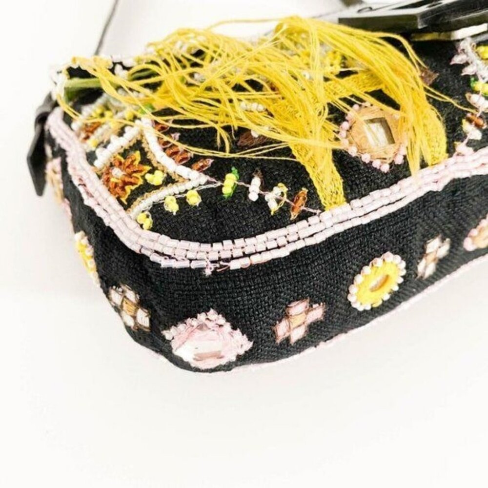 Authentic FENDI Mamma Baguette Beaded Fringe Mirror Shoulder Bag Bucket Hand Bag - Picture 9 of 16